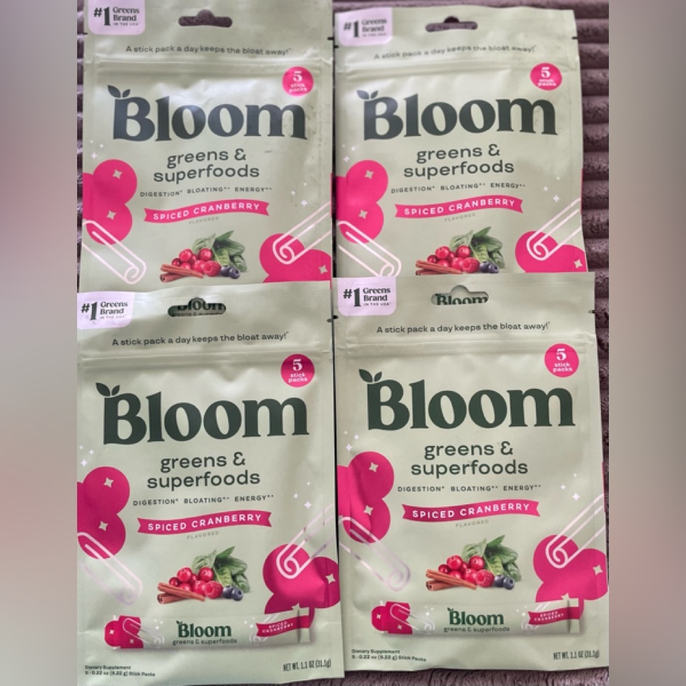 BLOOM Greens & Superfoods SPICED CRANBERRY 4 Packs Of 5 STICKS EXPIRE 9/2026 LOT